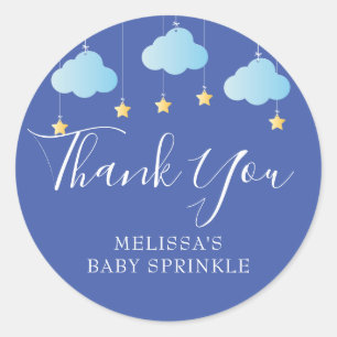 Twinkle sprinkle little star baby shower blue classic round sticker