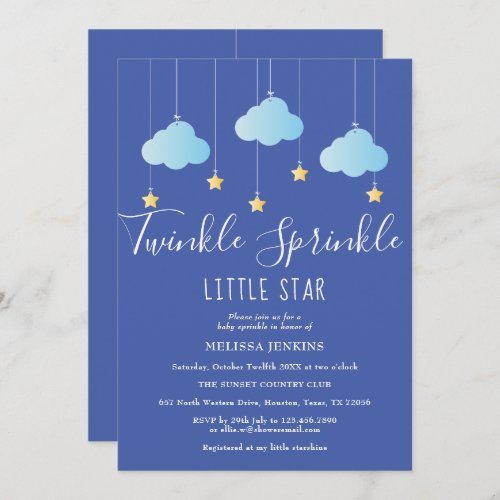 Twinkle Sprinkle Little Star Baby Shower Blue Invitation