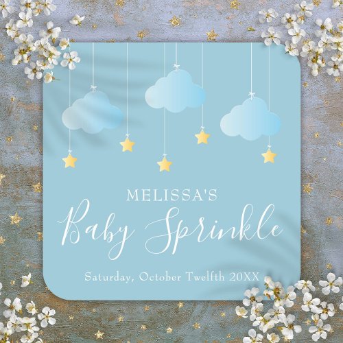 Twinkle Sprinkle Little Star Baby Shower Blue Square Sticker