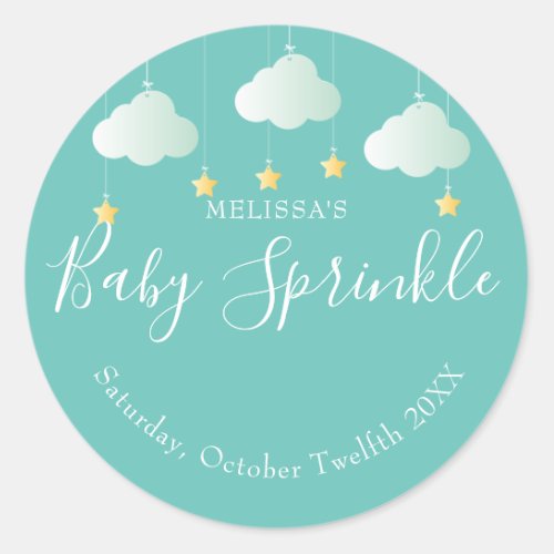 Twinkle sprinkle little star baby shower classic round sticker