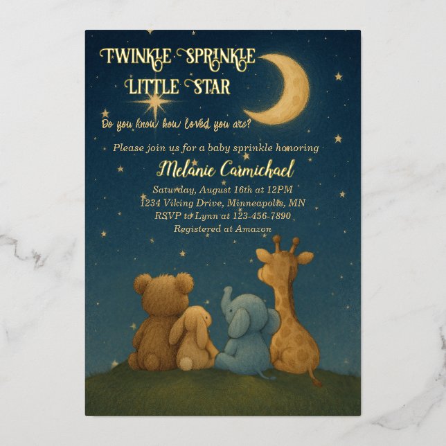 Twinkle Sprinkle Little Star Baby Shower Foil Invitation (Front)