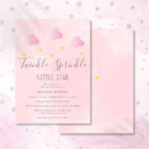 Twinkle Sprinkle Little Star Baby Shower Girl Pink Invitation
