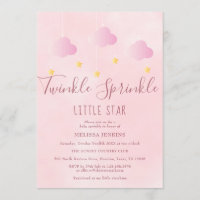 Twinkle Sprinkle Little Star Baby Shower Girl Pink Invitation