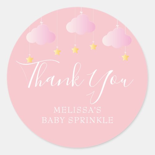Twinkle sprinkle little star baby shower pink classic round sticker
