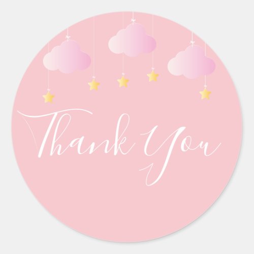 Twinkle sprinkle little star baby shower pink classic round sticker