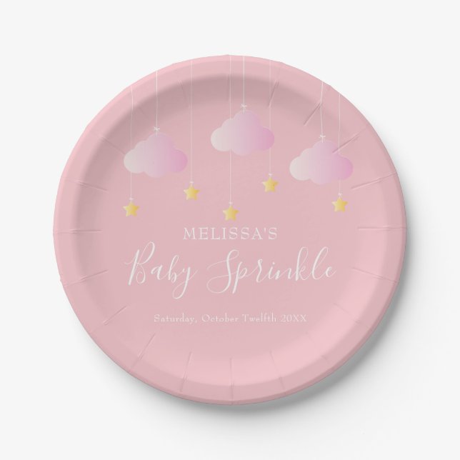 Twinkle sprinkle little star baby shower pink paper plates (Front)