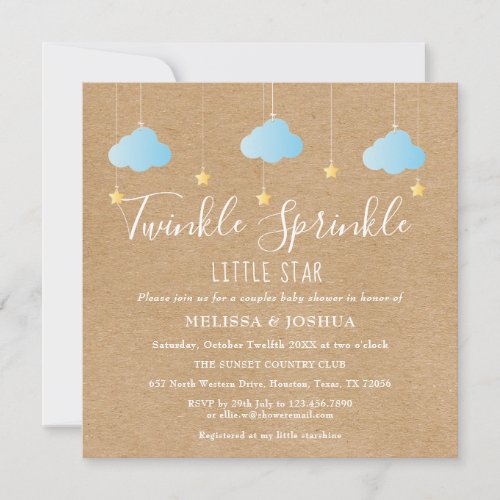 Twinkle Sprinkle Little Star Baby Shower Rustic Invitation