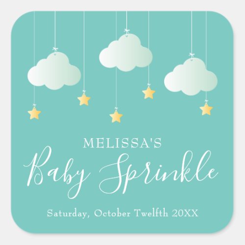 Twinkle sprinkle little star baby shower square sticker
