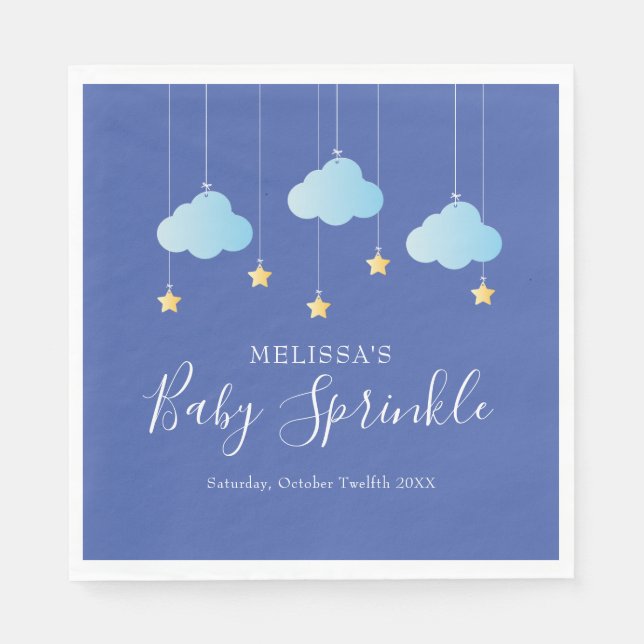 Twinkle Sprinkle Little Star Baby Sprinkle Blue Napkins (Front)