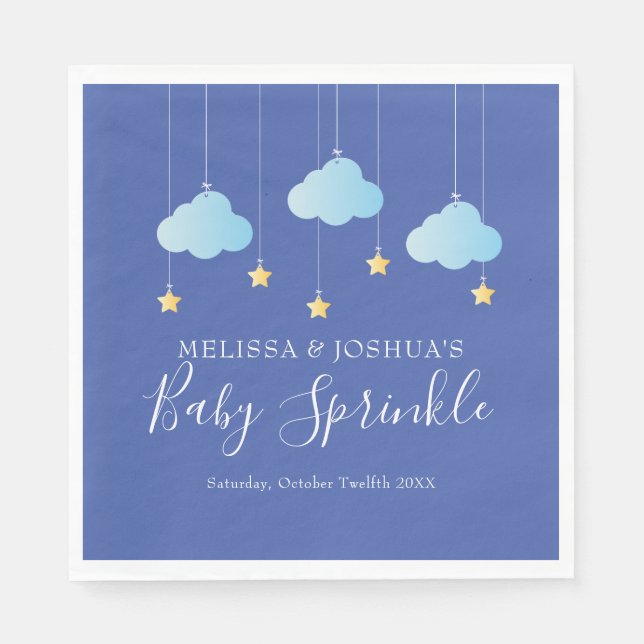 Twinkle Sprinkle Little Star Blue Baby Sprinkle Napkins (Front)