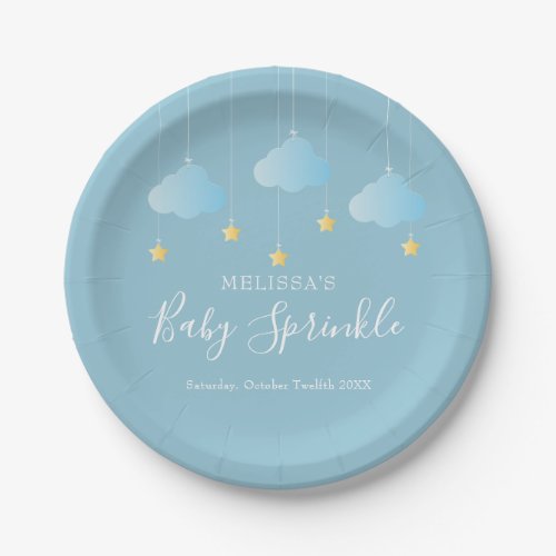 Twinkle Sprinkle Little Star Blue Boy Baby Shower Paper Plates