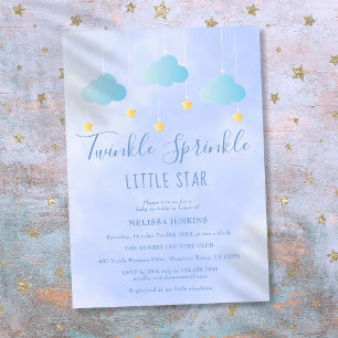 Twinkle Sprinkle Little Star Boy Blue Baby Shower Invitation