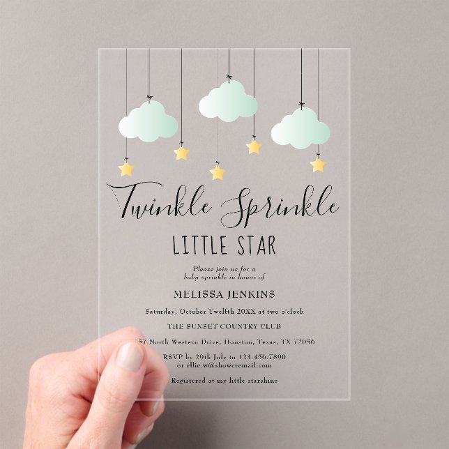 Twinkle Sprinkle Little Star Neutral Baby Shower Acrylic Invitations (Insitu (Handheld))