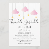 Twinkle Sprinkle Little Star Pink Girl Baby Shower Invitation