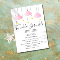 Twinkle Sprinkle Little Star Pink Girl Baby Shower Invitation