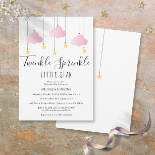 Twinkle Sprinkle Little Star Pink Girl Baby Shower Invitation