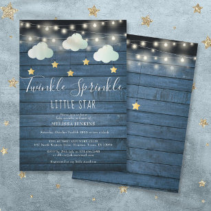 Twinkle Sprinkle Little Star Rustic Baby Shower  Invitation