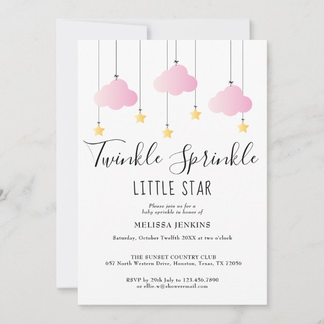 Twinkle Sprinkle Pink Girl All In One Baby Shower Invitation (Front)