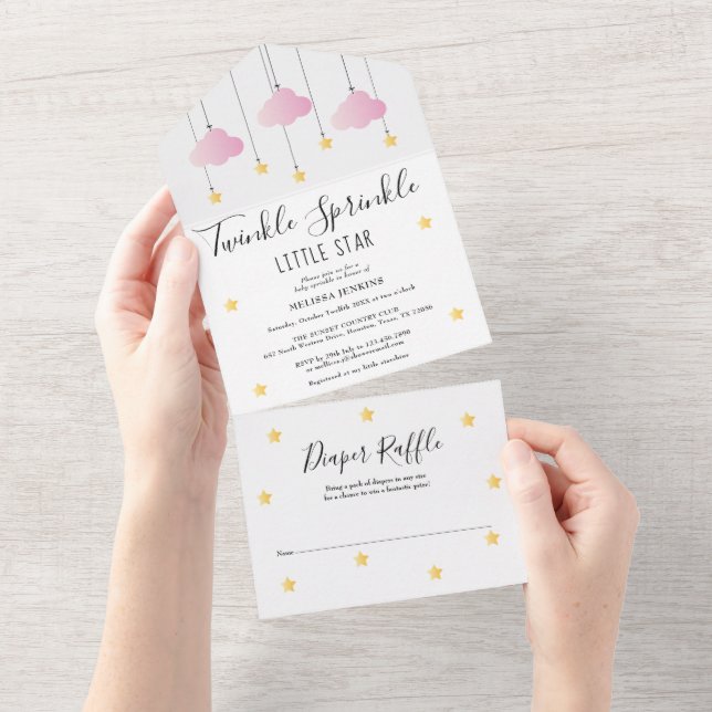 Twinkle Sprinkle Pink Girl Baby Shower All In One Invitation (Tearaway)
