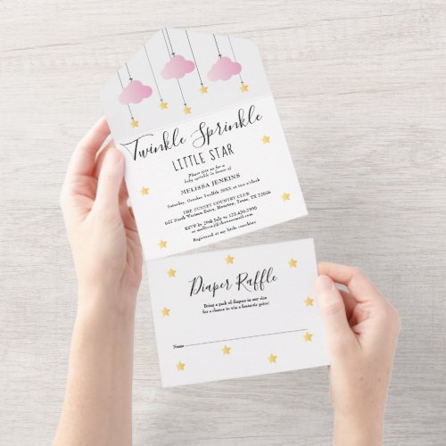 Twinkle Sprinkle Pink Girl Baby Shower All In One Invitation