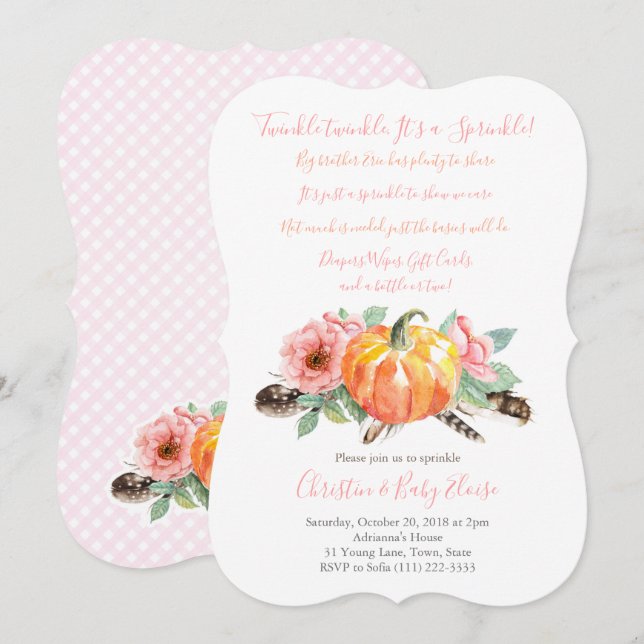 Twinkle Sprinkle Poem Pumpkin Baby Sprinkle Girl Invitation (Front/Back)