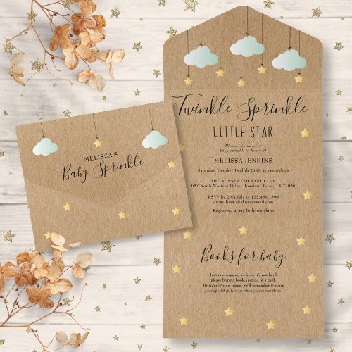 Twinkle Sprinkle Rustic Gender Neutral Baby Shower All In One Invitation