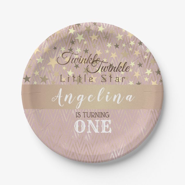 Twinkle Star 1st Birthday Girl  Paper Plates (Front)