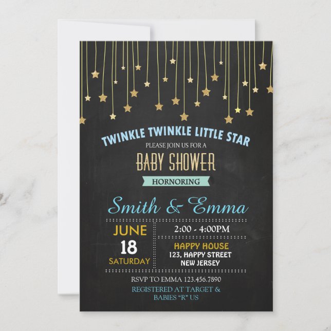Twinkle Star Baby Shower Invitation (Front)