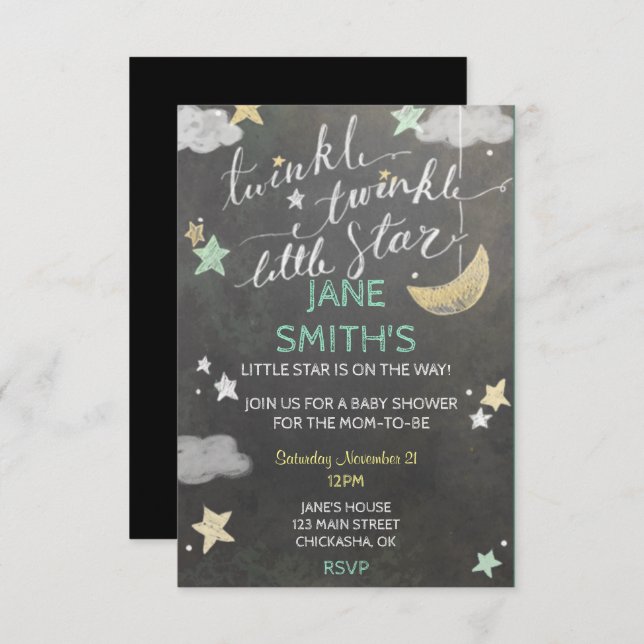 Twinkle Star Baby Shower Invite (Front/Back)