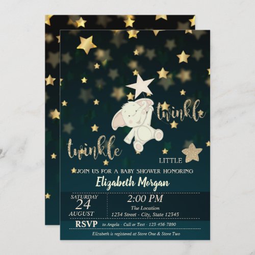 Twinkle Star BlackGold Bear Baby Shower Invitation