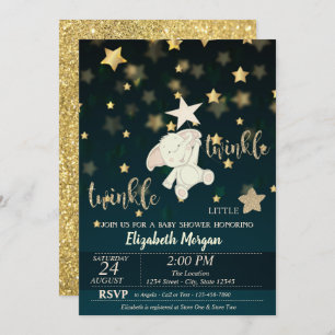 Twinkle Star Black,Gold Glitter, Bear Baby Shower Invitation