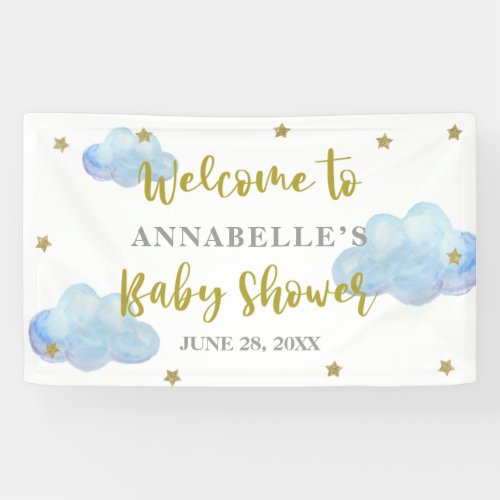 Twinkle Star Blue Clouds Baby Shower Backdrop Banner