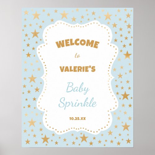 Twinkle Star blue gold baby shower welcome sign