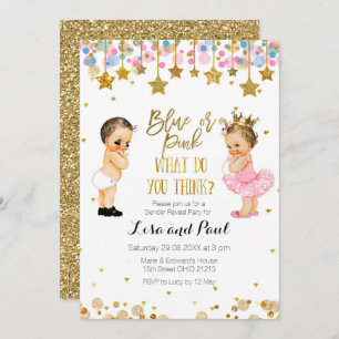 Twinkle Star Blue or Pink Gender Reveal Invitation