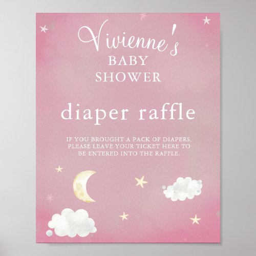 Twinkle Star Blush Pink Baby Shower Diaper Raffle Poster