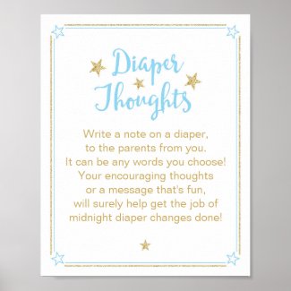 Twinkle Star Boy Baby Shower Diaper Thoughts Poster