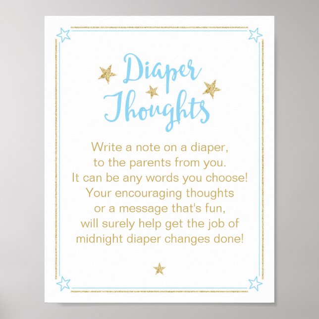 Twinkle Star Boy Baby Shower Diaper Thoughts Poster (Front)