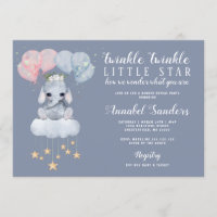 Twinkle Star Gender Reveal Baby Elephant Invitation