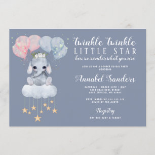Twinkle Star Gender Reveal Baby Elephant Invitation