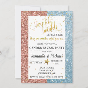 Twinkle Star Glitter Gold Gender Reveal Party Invitation