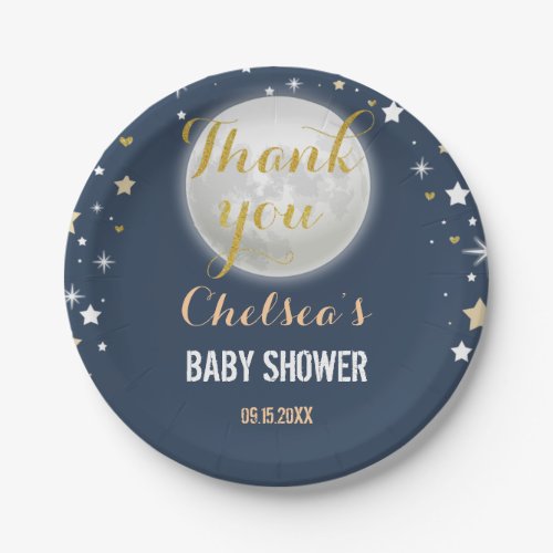  Twinkle Star Glitter Navy Gold Moon Baby Shower Paper Plates
