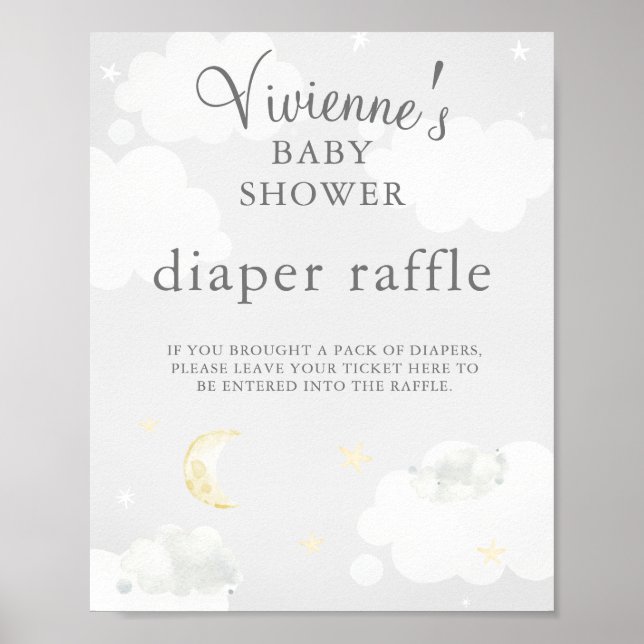 Twinkle Star Gray Baby Shower Diaper Raffle Poster (Front)