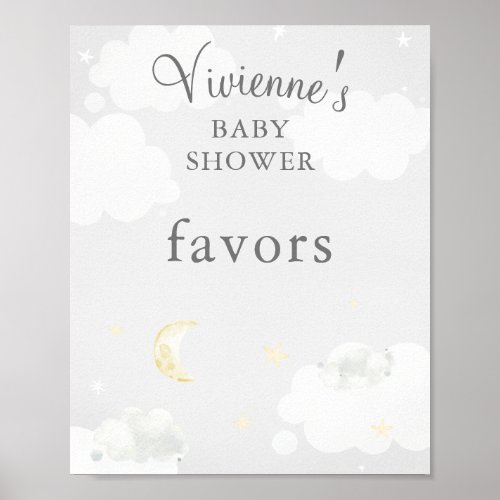 Twinkle Star Gray Baby Shower Favors Poster