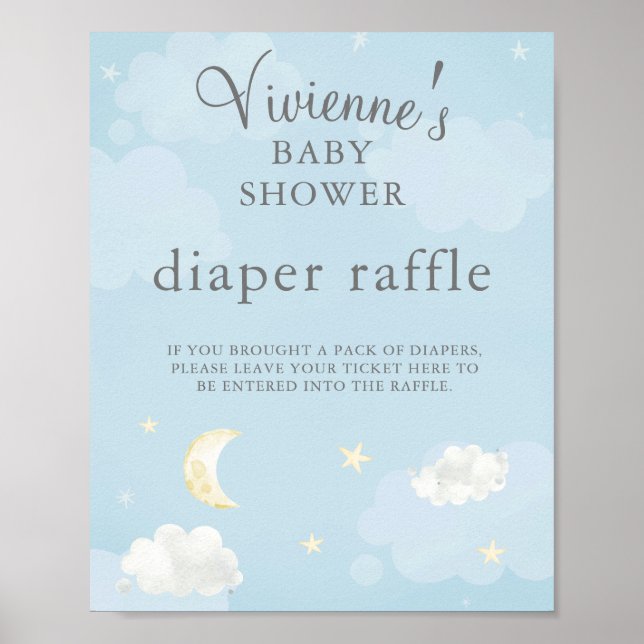 Twinkle Star Light Blue Baby Shower Diaper Raffle Poster (Front)
