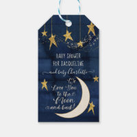 Twinkle Star Moon Navy Blue Gold Baby Boy Shower Gift Tags