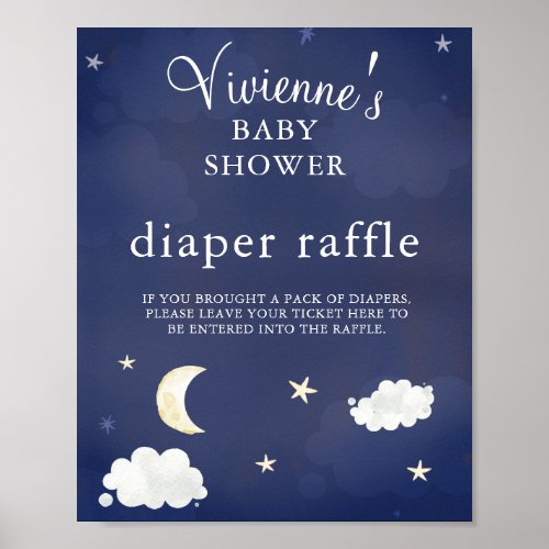 Twinkle Star Navy Blue Baby Shower Diaper Raffle Poster