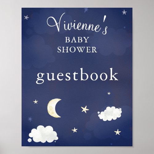 Twinkle Star Navy Blue Baby Shower Guestbook Sign