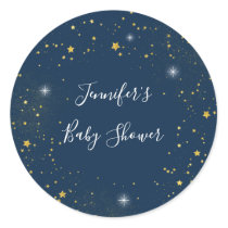 Twinkle Star Navy & Gold Baby Shower Classic Round Sticker