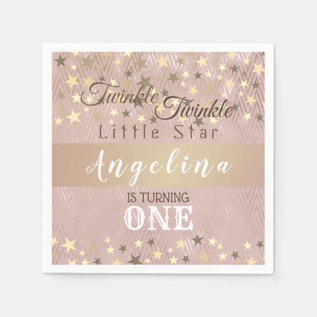 Twinkle Star Pink and Gold 1st Birthday Napkins (Front)