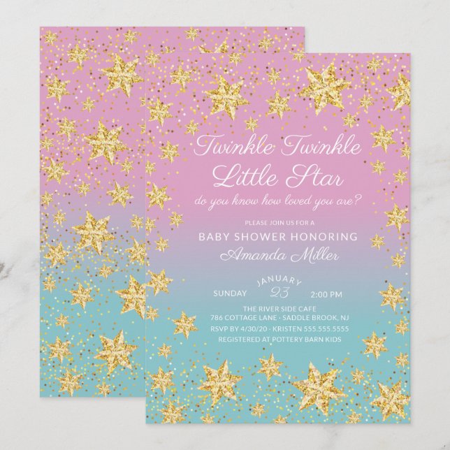 Twinkle Star Pink & Blue Baby Shower Invitation (Front/Back)